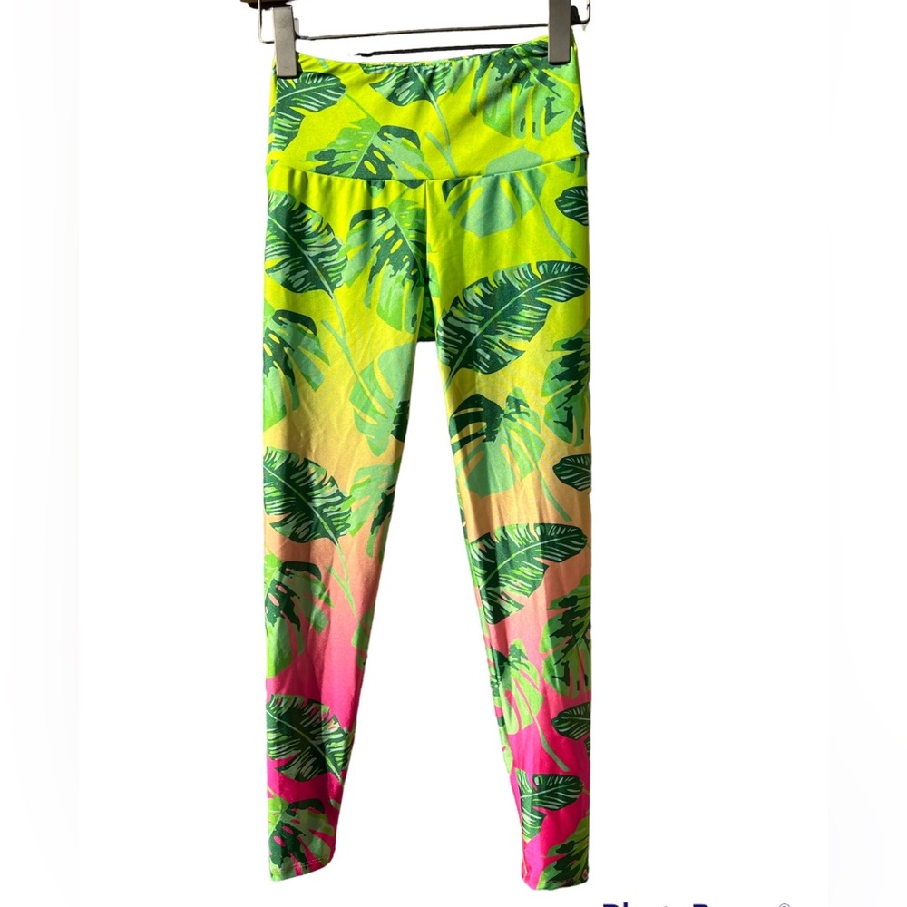 GOLDSHEEP PLAM TREE LEAF TROPICAL PRINT LEGGINGS CROP